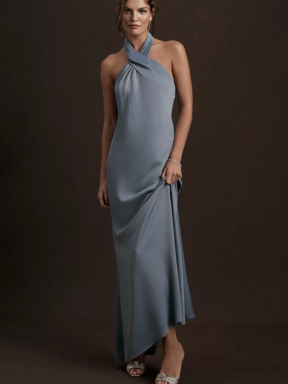 BHLDN Twist Halter Dress in Slate Blue
